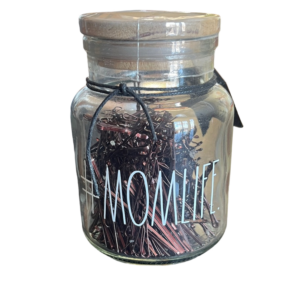 Rae Dunn #Momlife Glass Jar with 300 Bobby Pins